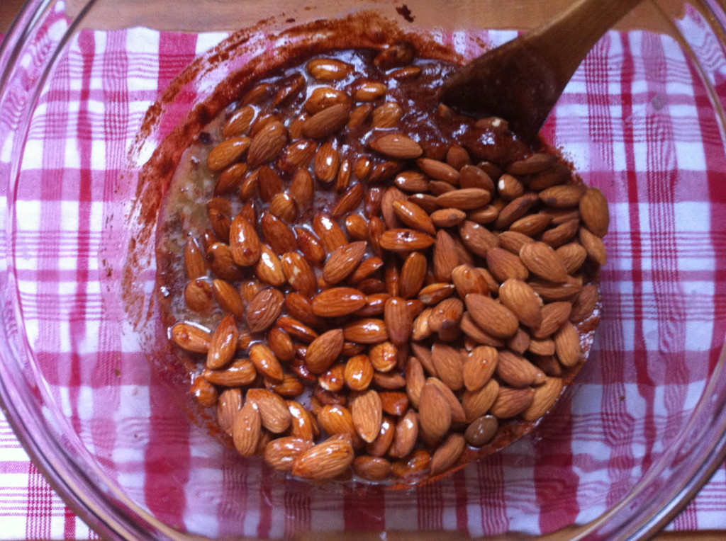 Almonds tossed in dressing