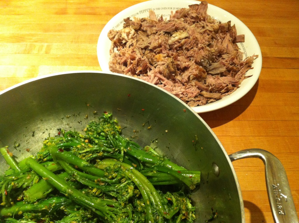 Broccolini with left-over pork