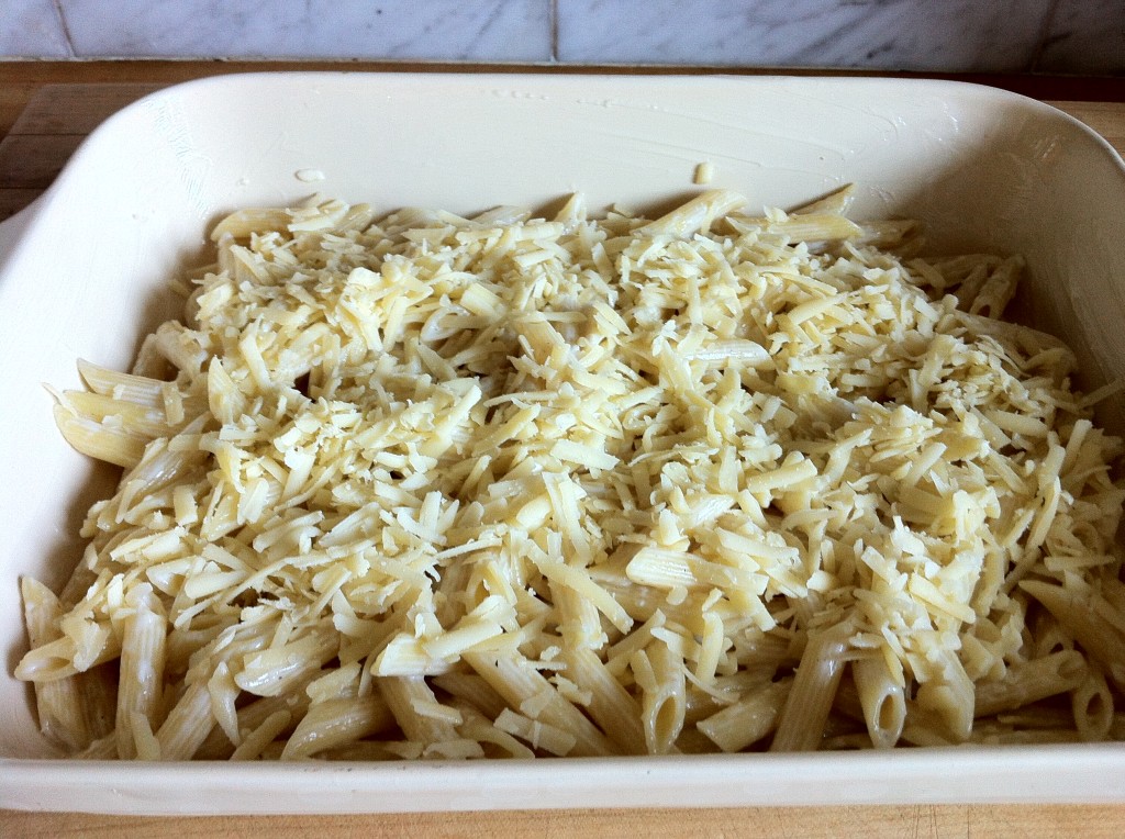 Penne topped with Gruyere